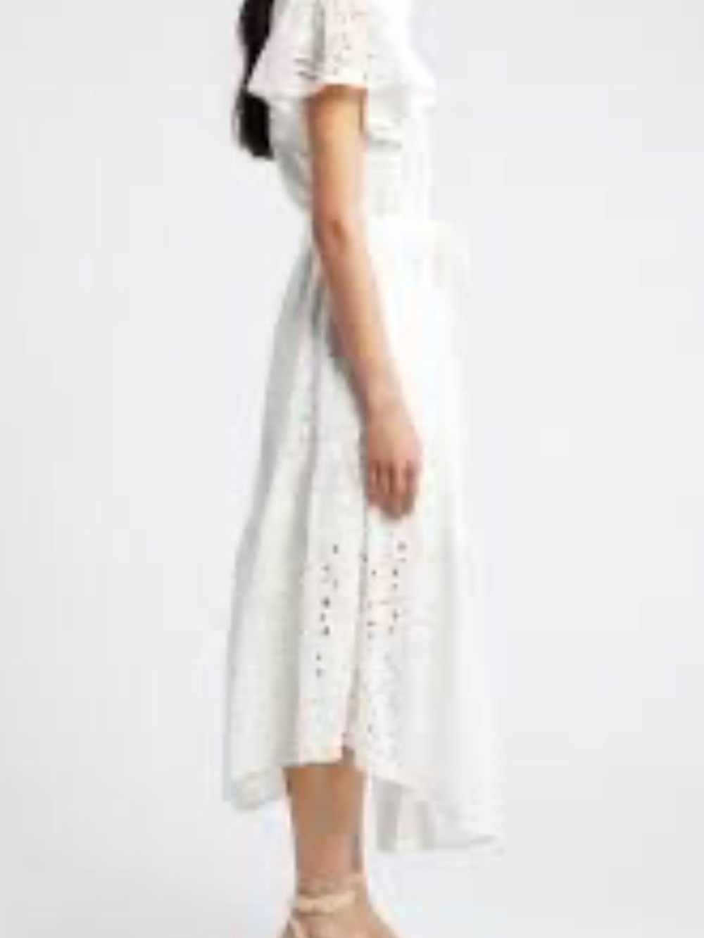 Ciebon White Eyelet Maxi Dress with Tie Waist and Flutter Sleeves - Picture 2 of 9